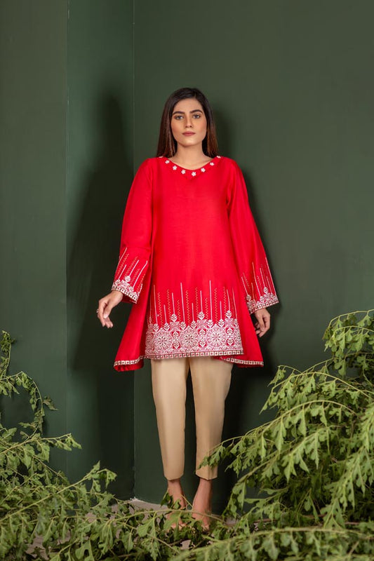 Adan's Libas - Crimson - Embroidered Lawn Stitch Shirt