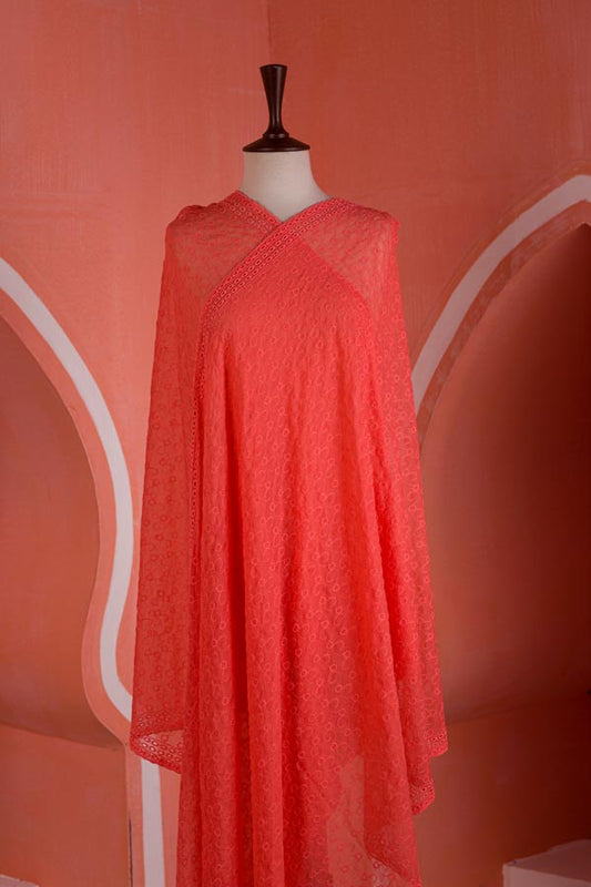 Adan's Libas - Chilli Red - Chikankeri Chiffon Dupatta