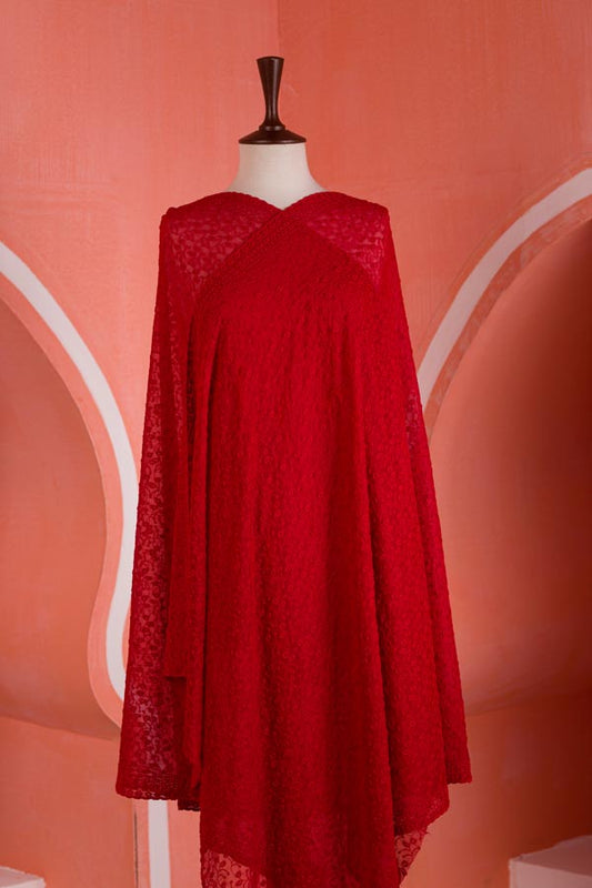Adan's Libas - Crimson - Chikankeri Chiffon Dupatta