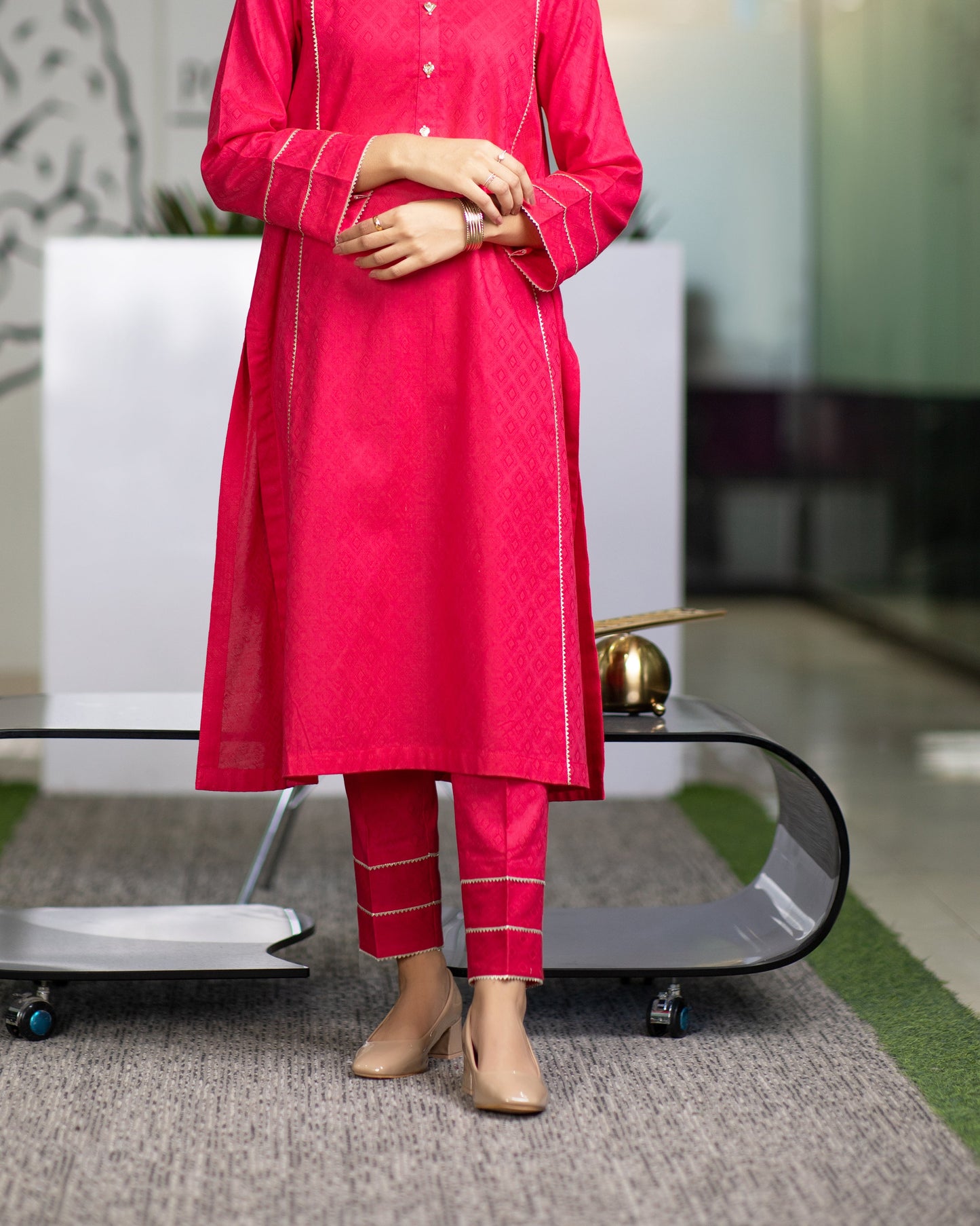 Eraj Hussain - Bright Pink Gotta Lace Trouser