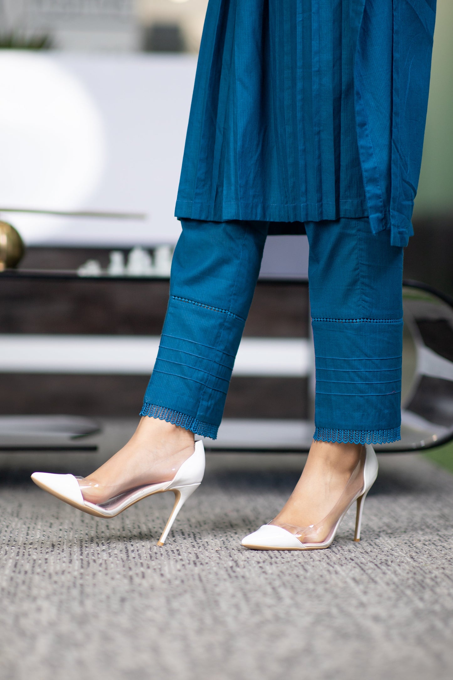 Eraj Hussain - Teal Lace Trouser - Basic