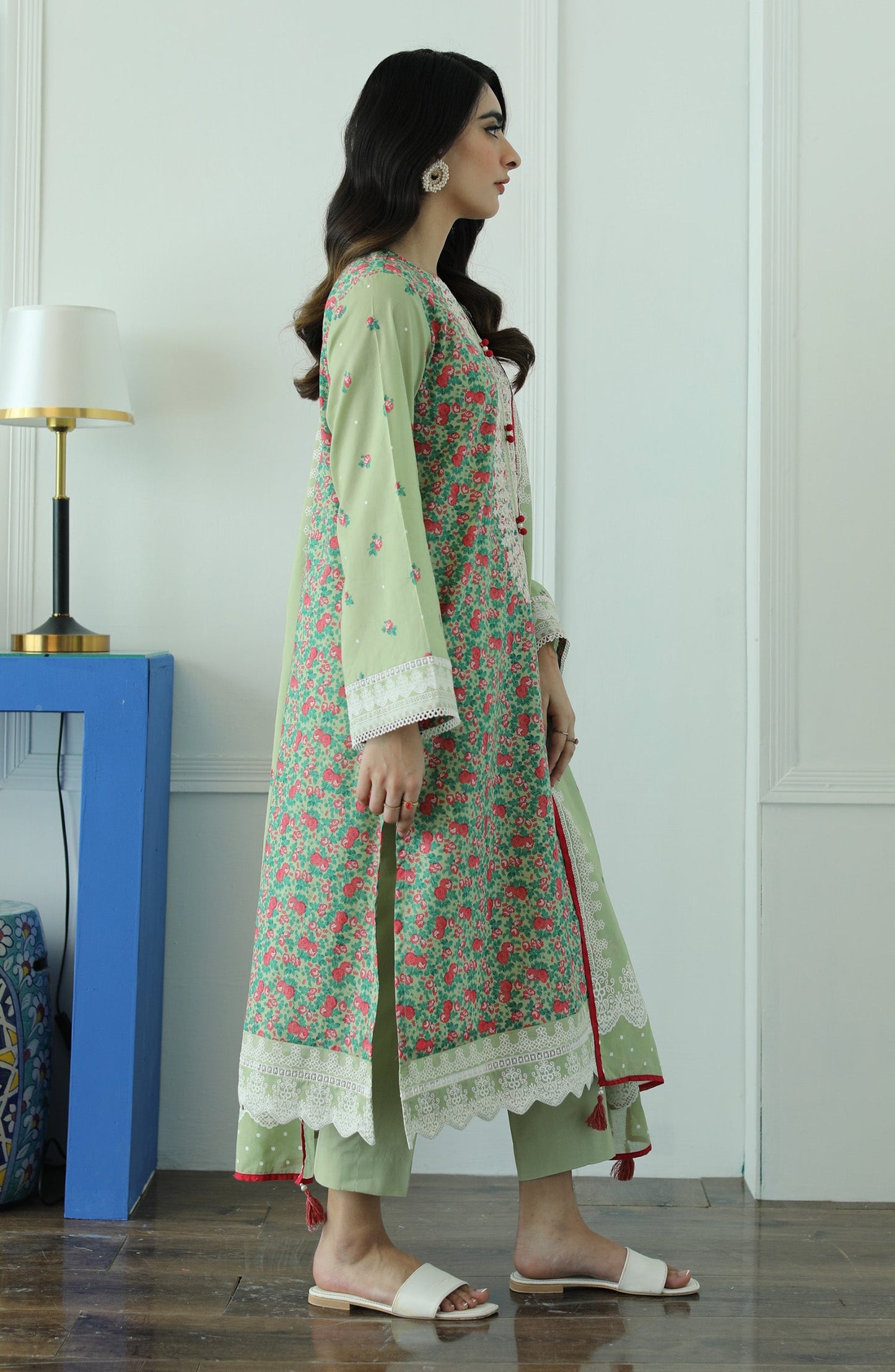 Orient - Stitched 3 Piece Embroidered Lawn Shirt , Cambric Pant and Lawn Dupatta