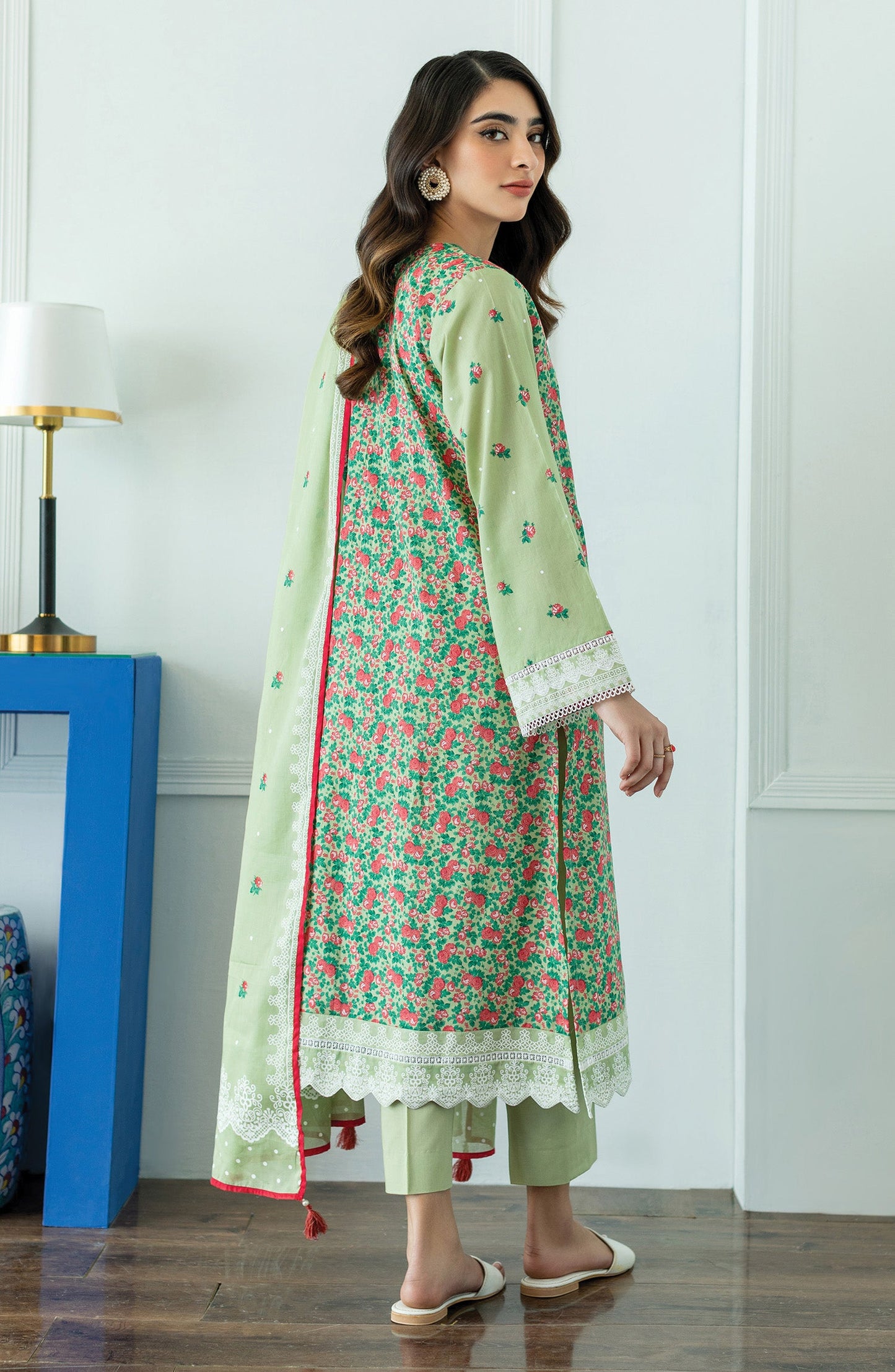 Orient - Stitched 3 Piece Embroidered Lawn Shirt , Cambric Pant and Lawn Dupatta