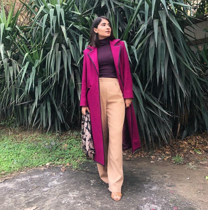 Chaos - GREED- Magenta Wool Long Overcoat For Women