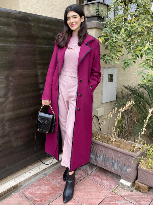 Chaos - GREED- Magenta Wool Long Overcoat For Women