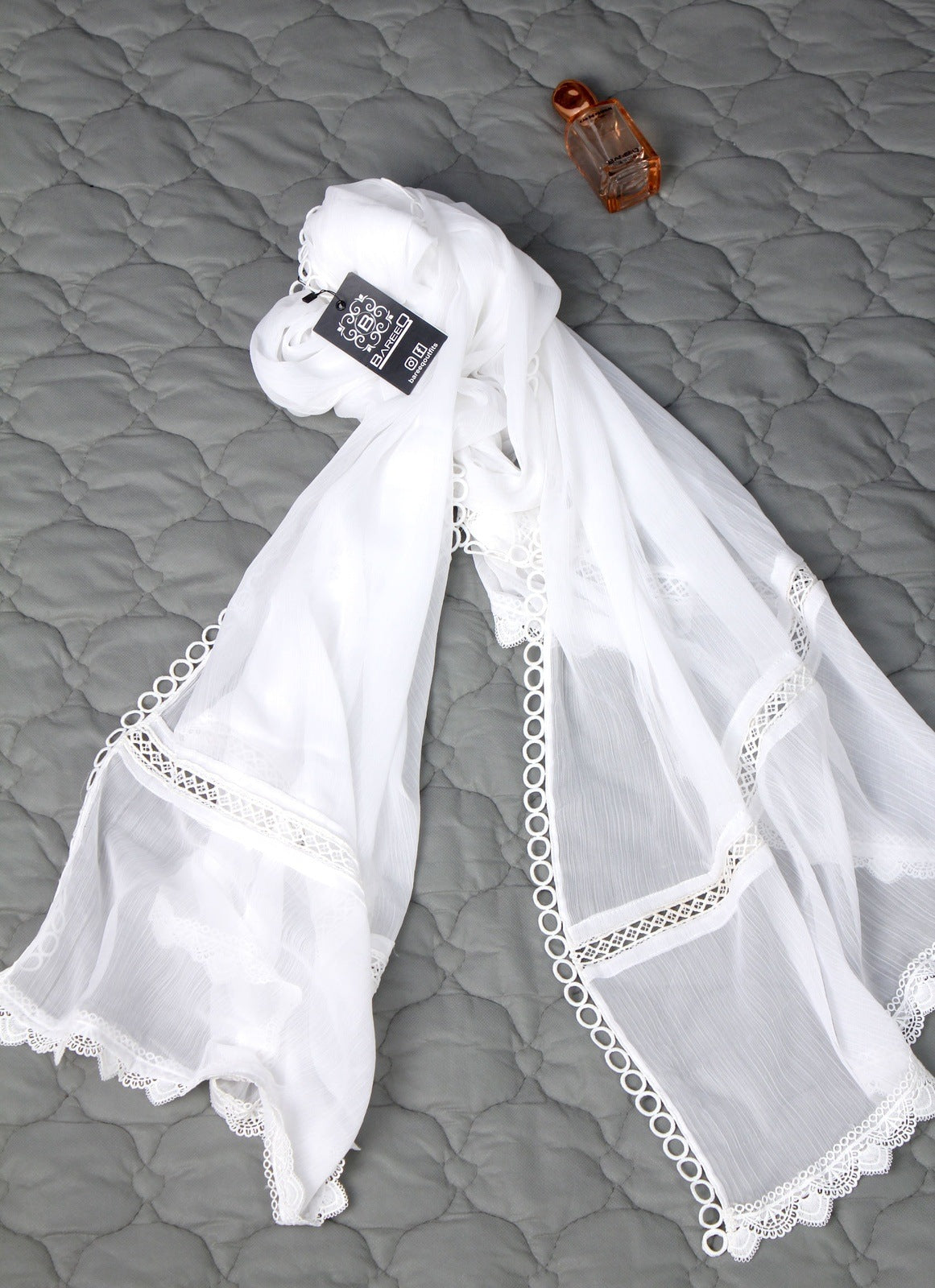 Bareeq Outfits - White Chiffon Lace Detailing Dupatta