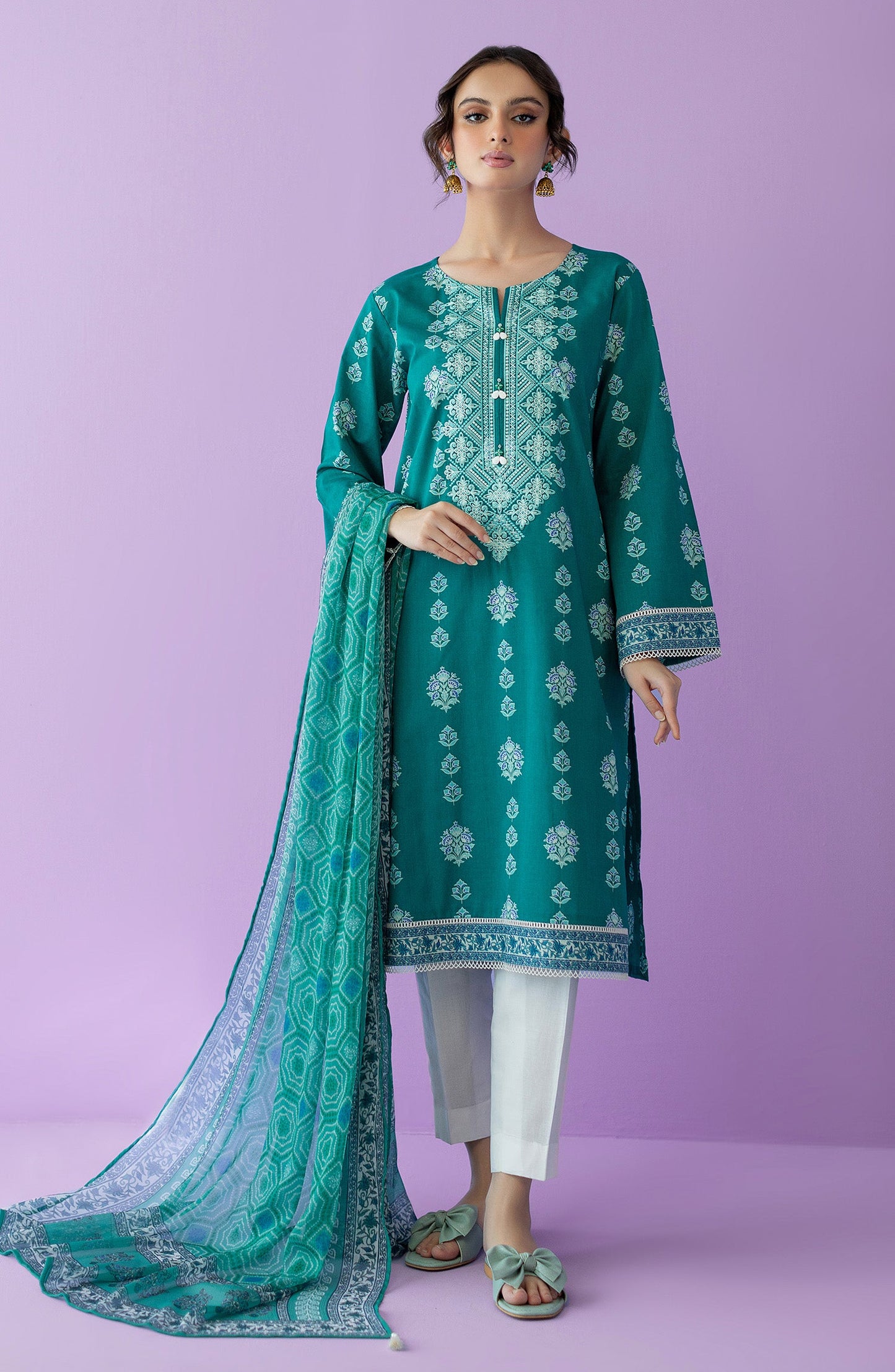 Orient - Unstitched 2 Piece Embroidered Lawn Shirt and Bimber Chiffon Dupatta