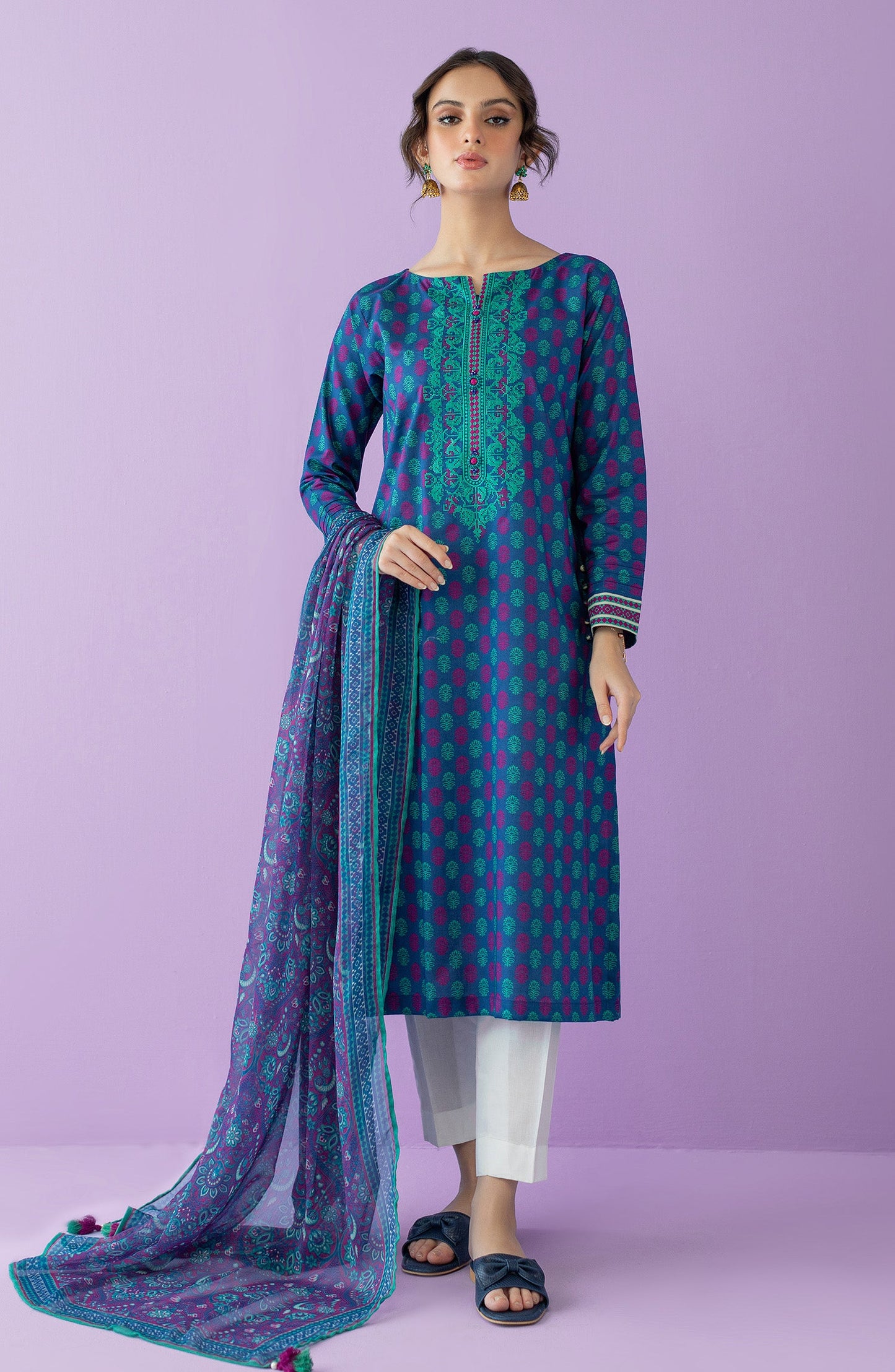 Orient - Unstitched 2 Piece Embroidered Lawn Shirt and Bimber Chiffon Dupatta