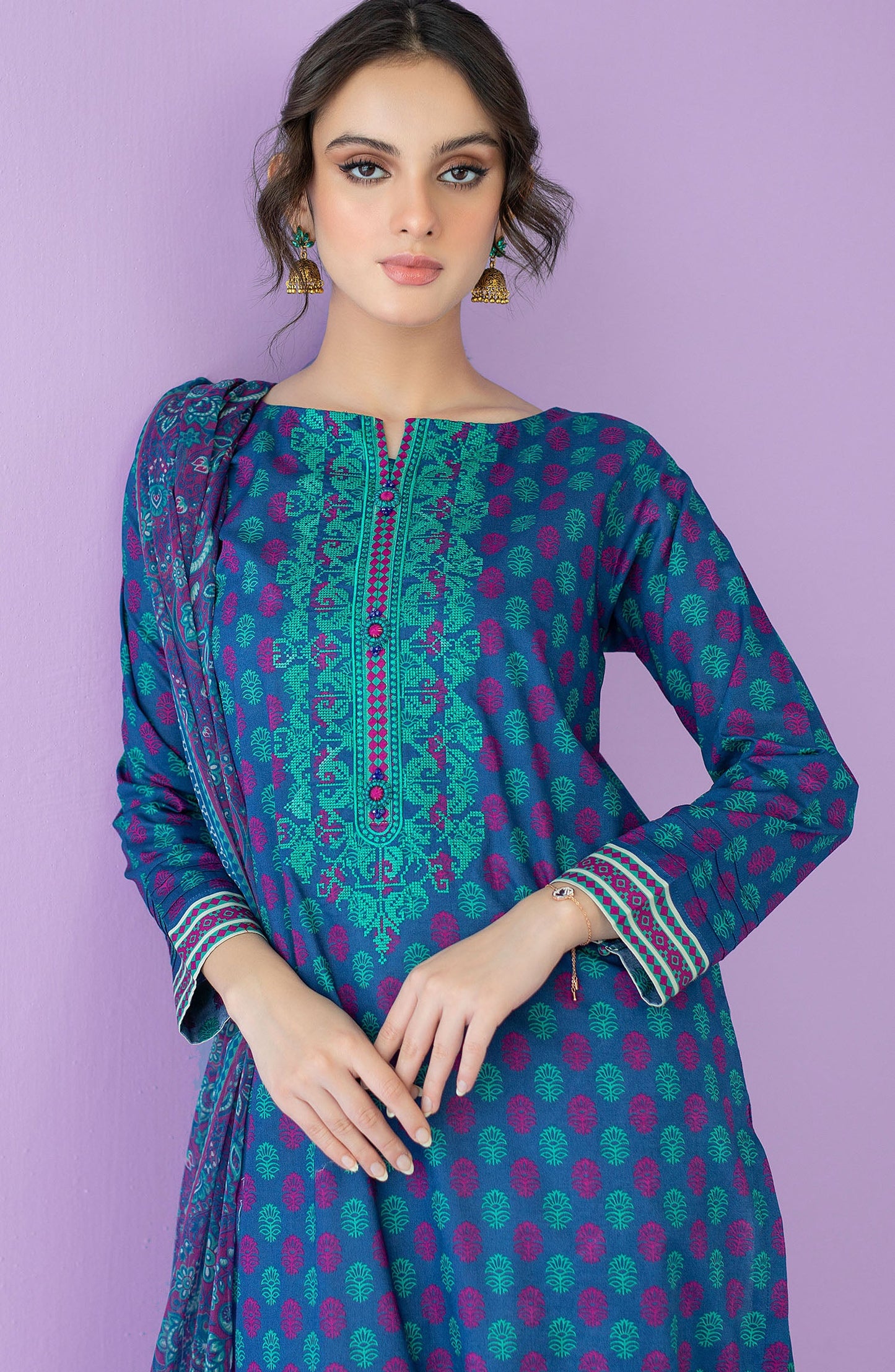 Orient - Unstitched 2 Piece Embroidered Lawn Shirt and Bimber Chiffon Dupatta