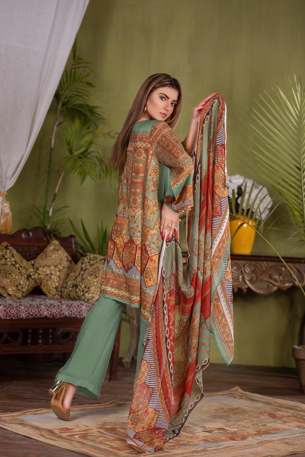 Adan's Libas - CHARMING GREEN – DIGITAL EMBROIDERED LAWN(UNSTITCH)