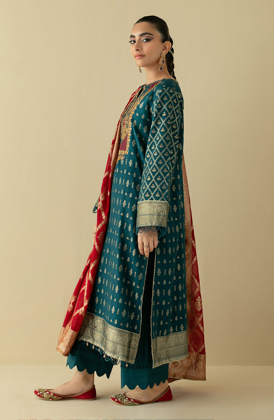 Orient - Unstitched 3 Piece Embroidered Jacquard Shirt , Cambric Pant and JACQUARD Dupatta
