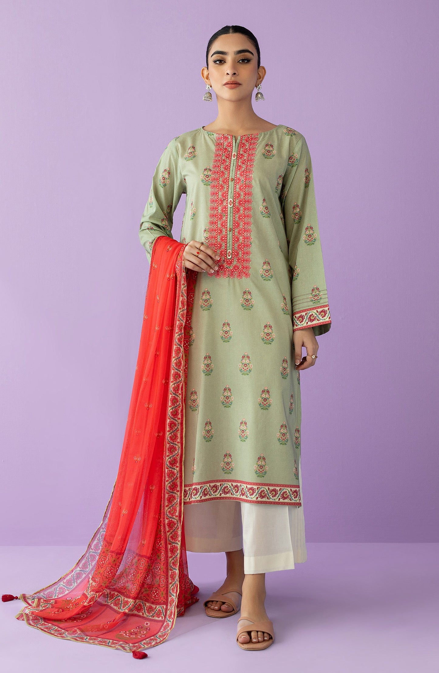 Orient - Stitched 2 Piece Embroidered Lawn Shirt and Chiffon Dupatta