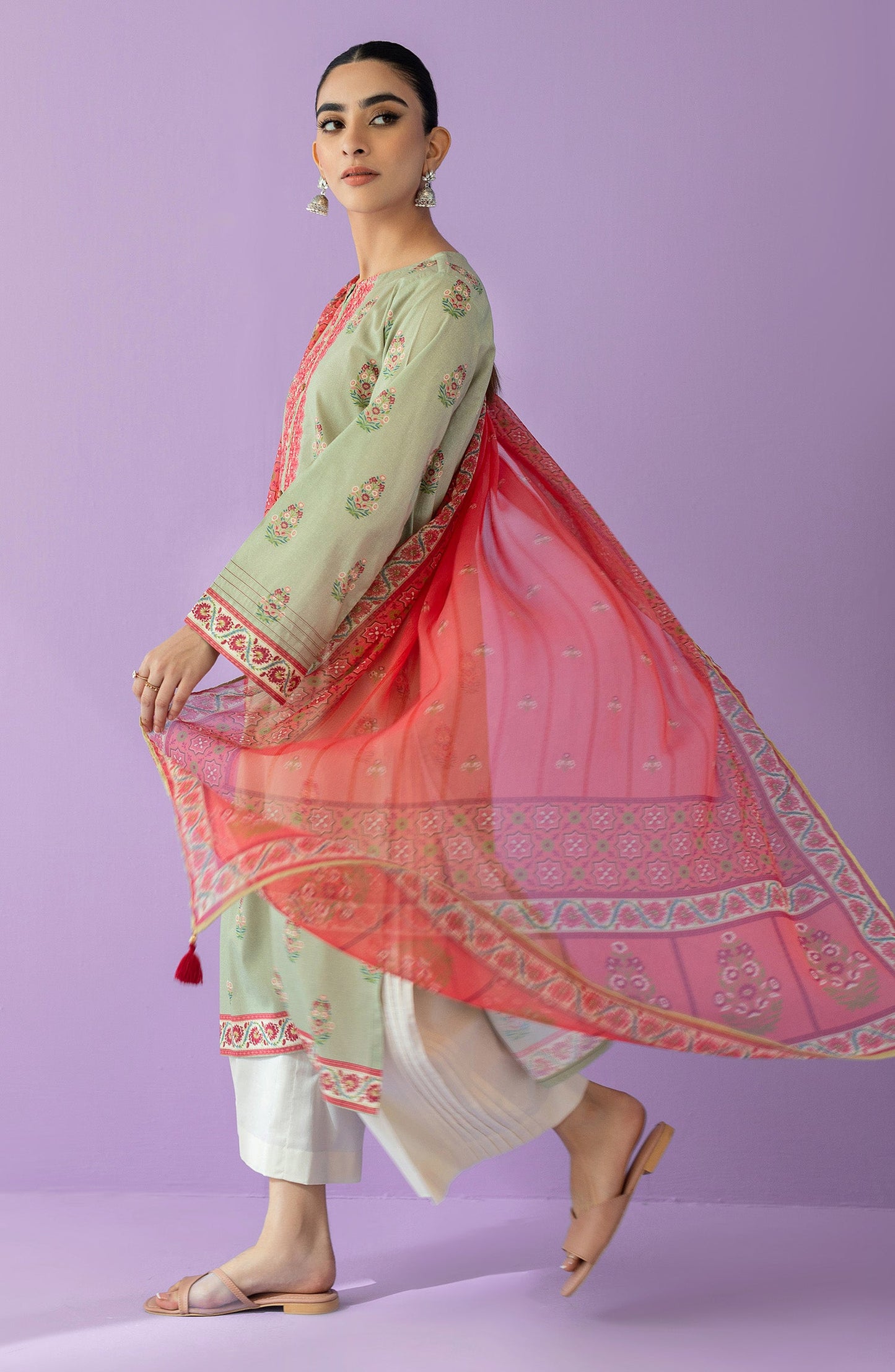 Orient - Stitched 2 Piece Embroidered Lawn Shirt and Chiffon Dupatta