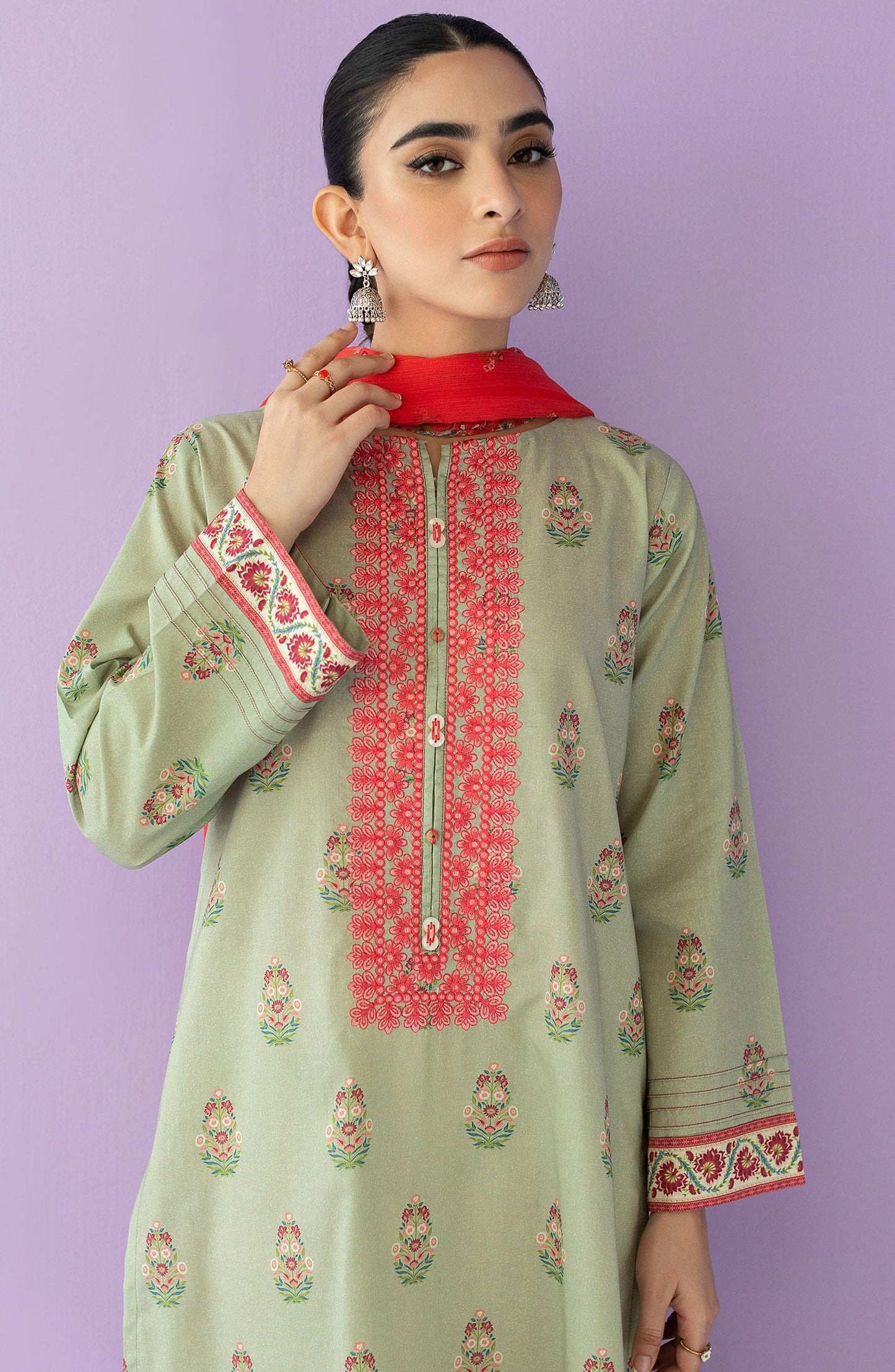 Orient - Stitched 2 Piece Embroidered Lawn Shirt and Chiffon Dupatta