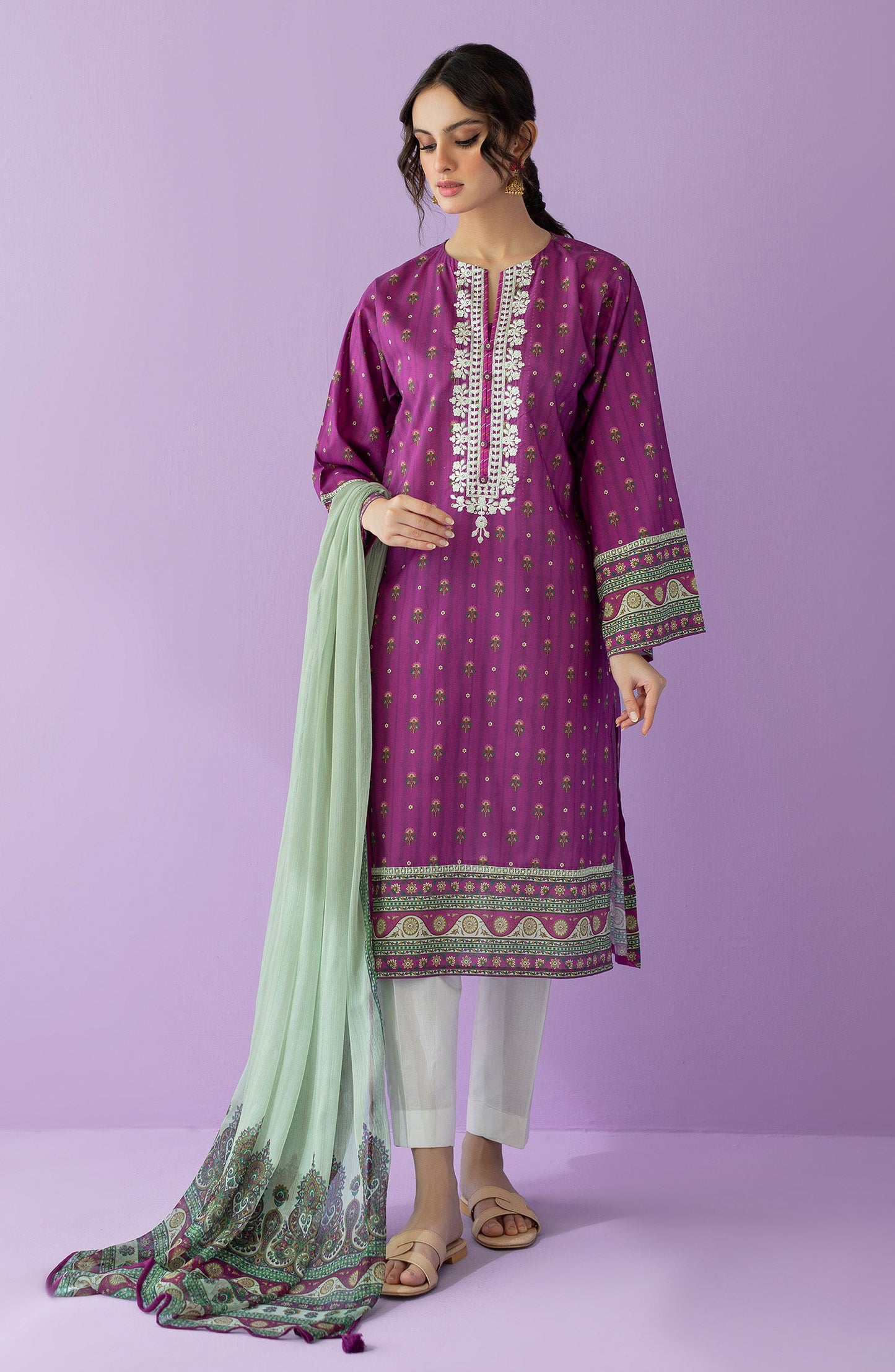 Orient - Stitched 2 Piece Embroidered Lawn Shirt and Chiffon Dupatta