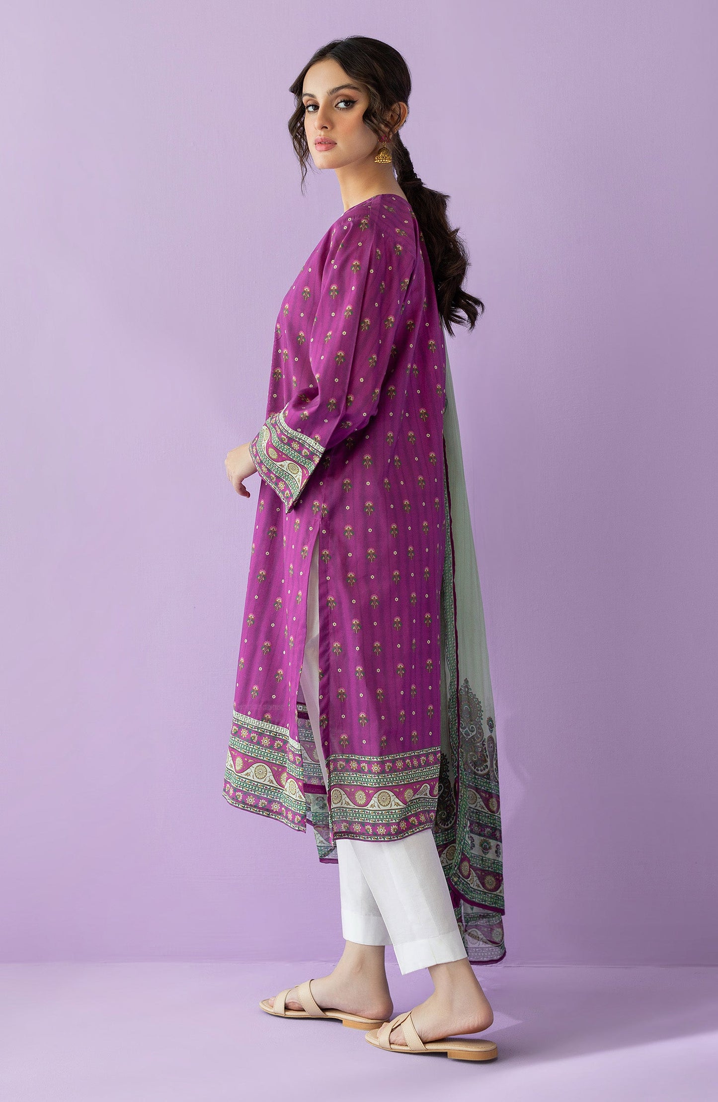 Orient - Stitched 2 Piece Embroidered Lawn Shirt and Chiffon Dupatta