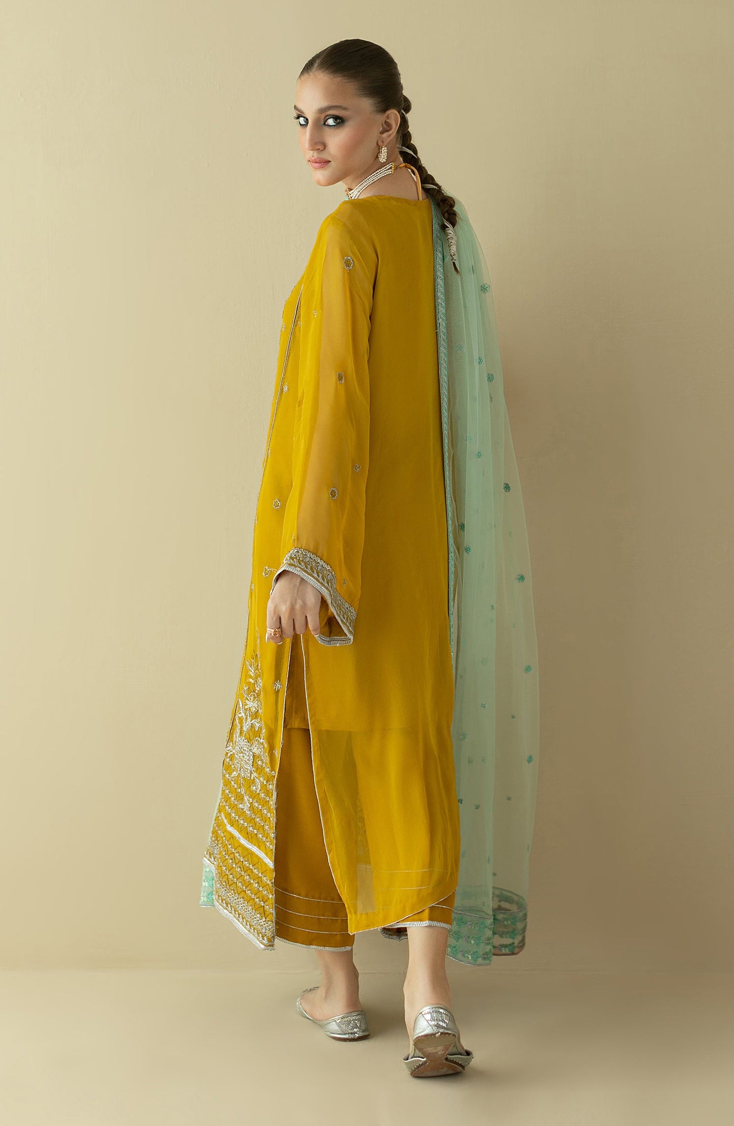 Orient - Stitched 3 Piece Embroidered Chiffon Shirt , Raw Silk Pant and Cotton Net Dupatta