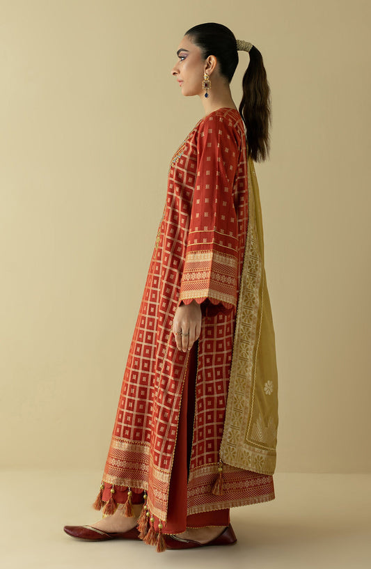 Orient - Unstitched 3 Piece Embroidered Jacquard Shirt , Cambric Pant and JACQUARD Dupatta