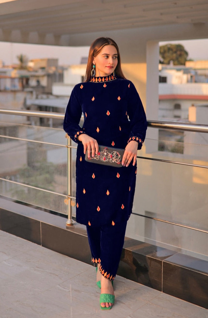 Chilgozay - Blue Velvet Embroidered Dress (CC 423)