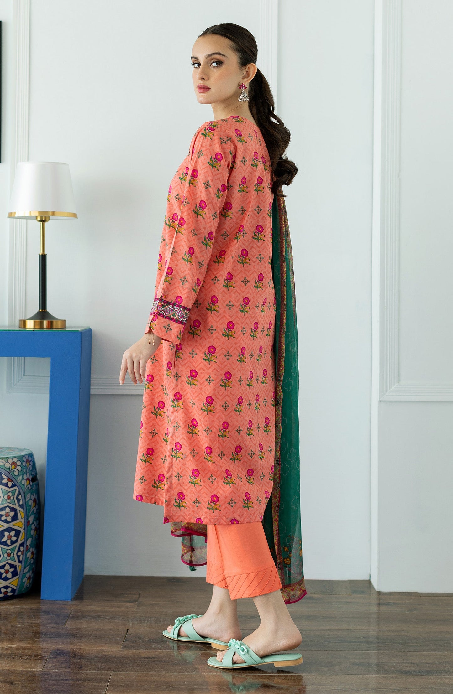 Orient - Stitched 3 Piece Printed Lawn Shirt , Cambric Pant and Chiffon Dupatta