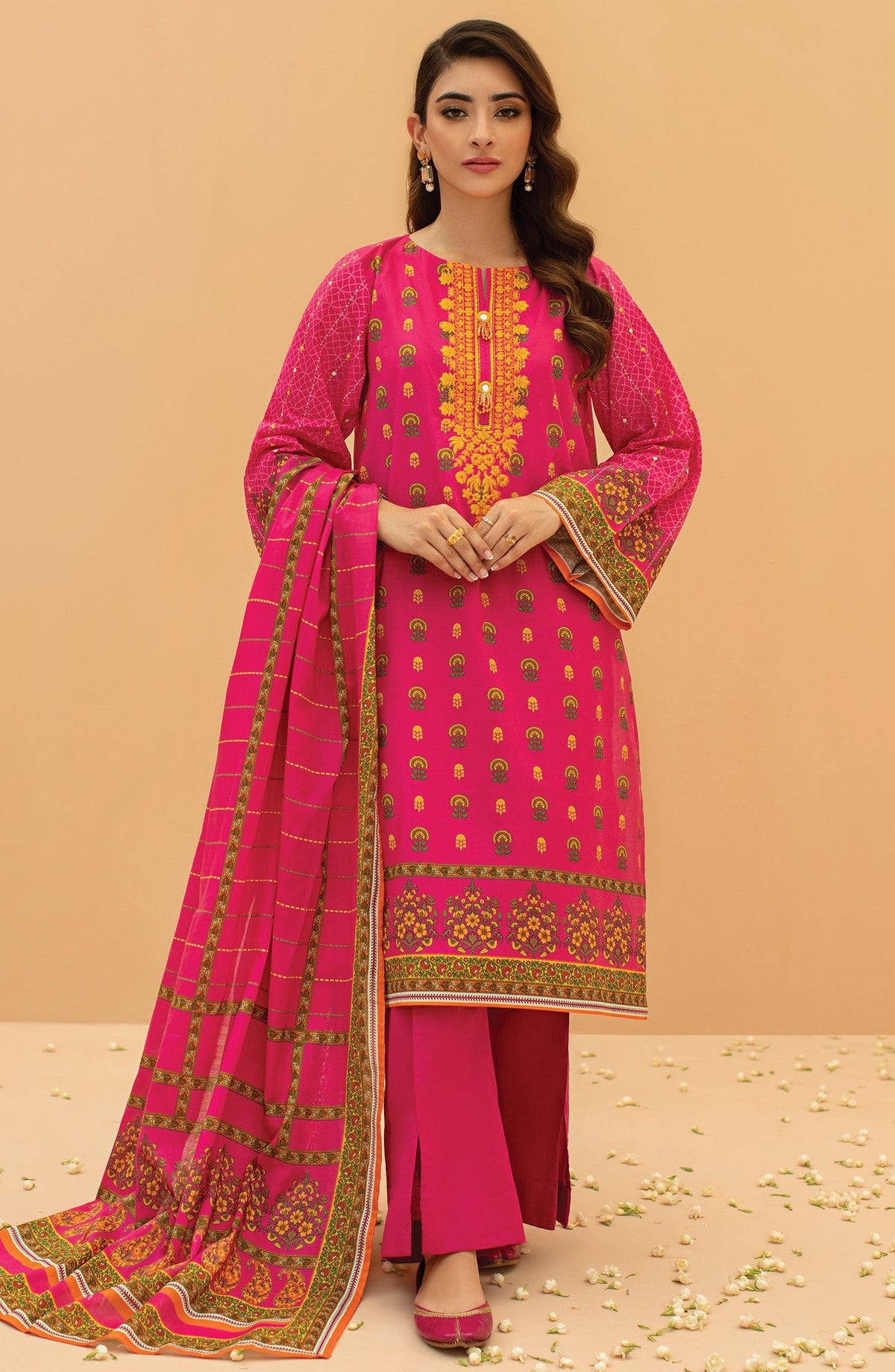 Orient - Unstitched 3 Piece Embroidered Lawn Shirt , Cambric Pant and Lawn Dupatta