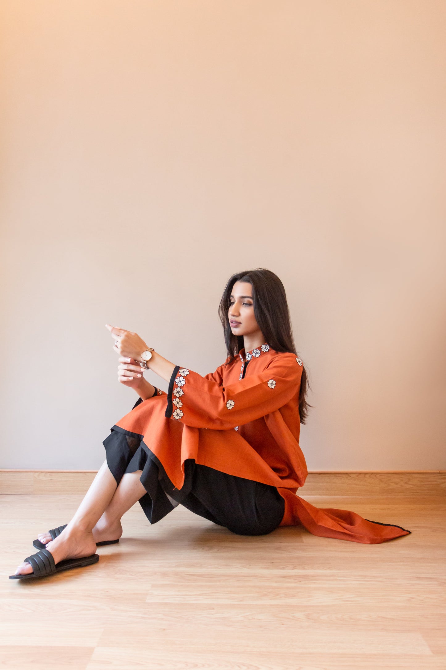 Ayesha Naveed - Rust hand embroidered kameez