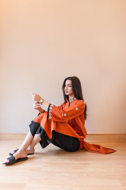 Ayesha Naveed - Rust hand embroidered kameez
