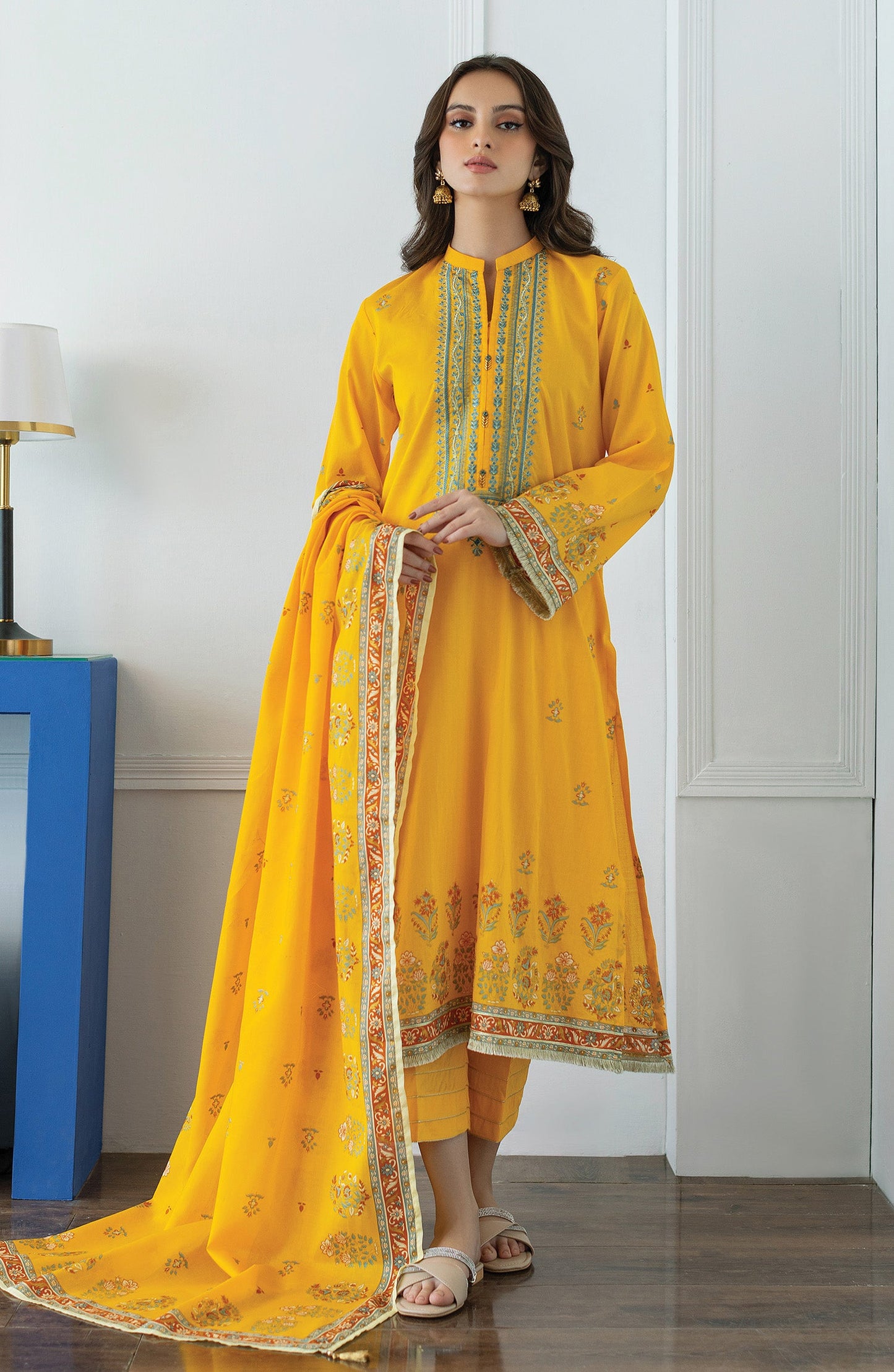 Orient - Stitched 3 Piece Embroidered Lawn Shirt , Cambric Pant and Lawn Dupatta