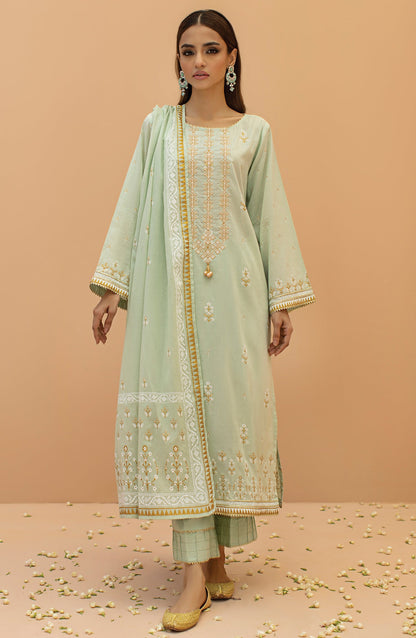 Orient - Unstitched 3 Piece Embroidered Lawn Shirt , Cambric Pant and Lawn Dupatta