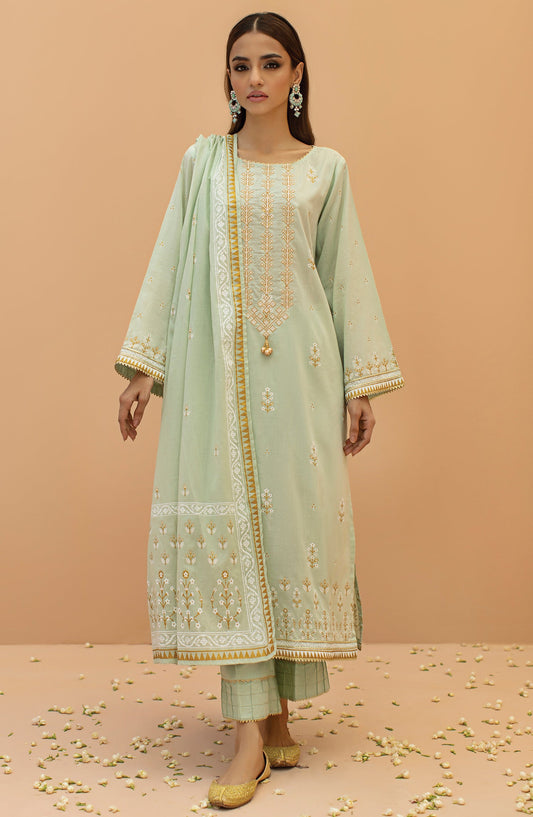 Orient - Unstitched 3 Piece Embroidered Lawn Shirt , Cambric Pant and Lawn Dupatta