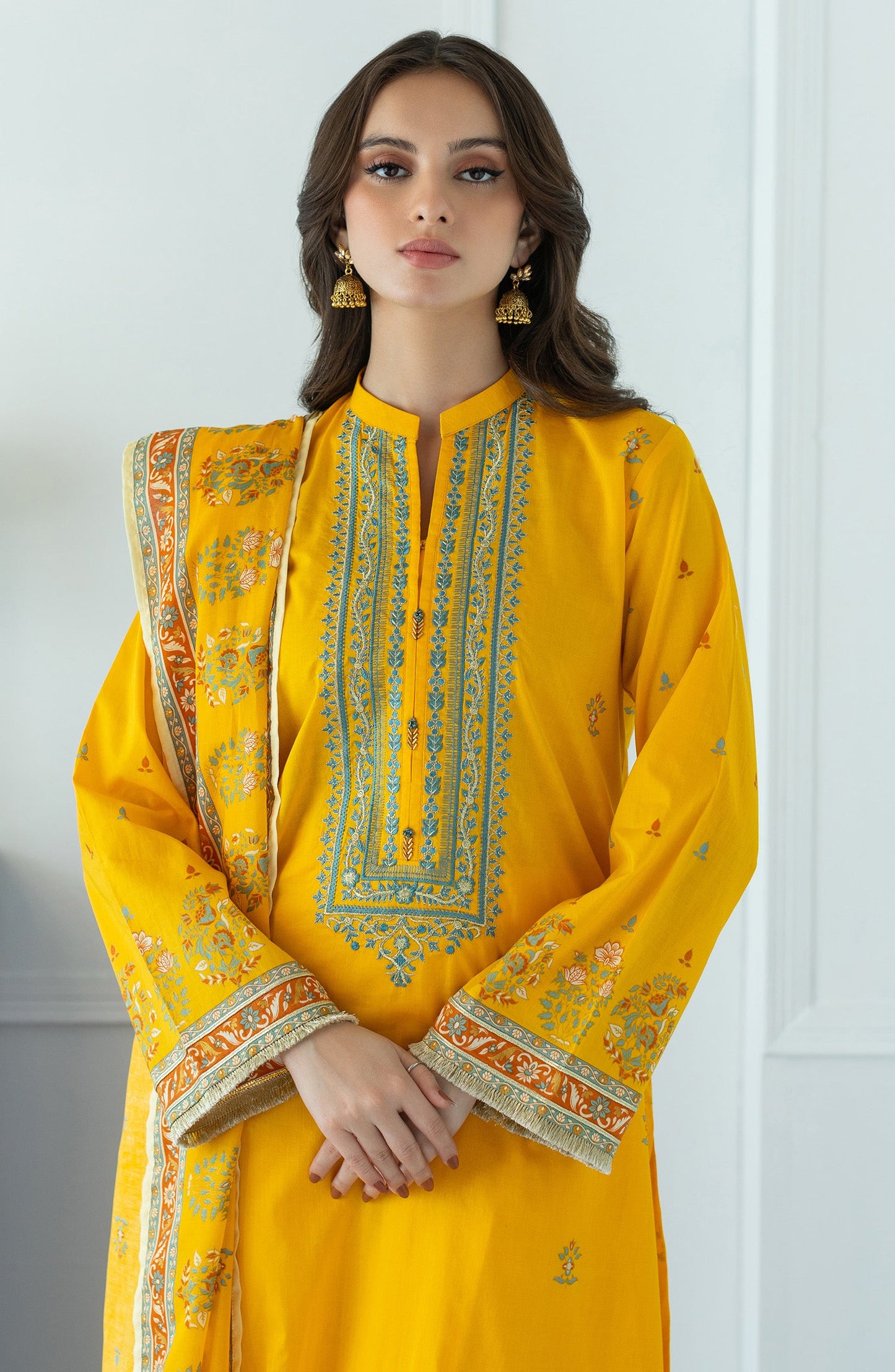 Orient - Stitched 3 Piece Embroidered Lawn Shirt , Cambric Pant and Lawn Dupatta