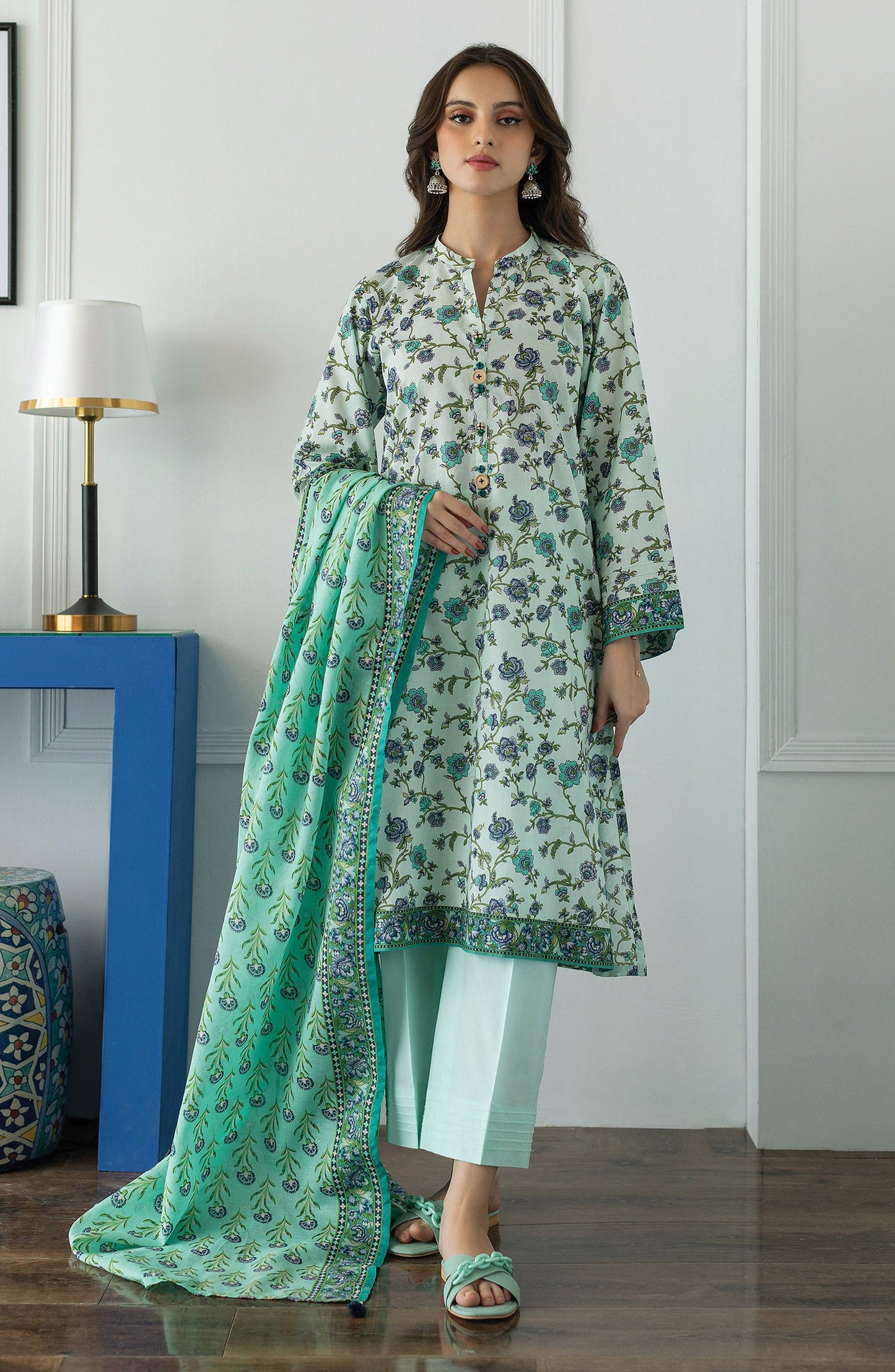 Orient - Stitched 3 Piece Printed Lawn Shirt , Cambric Pant and Lawn Dupatta