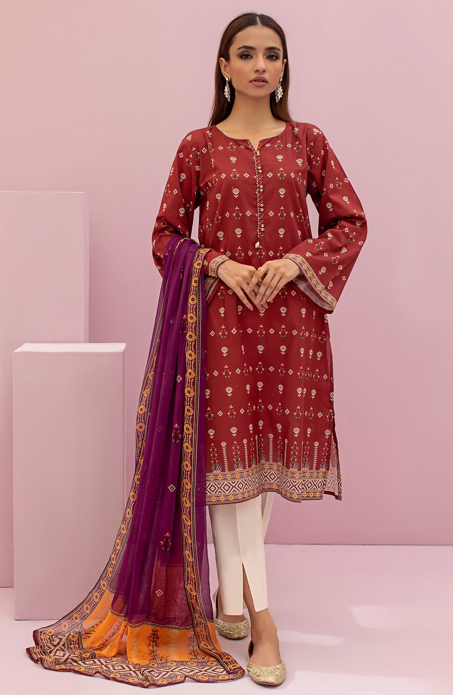 Orient - Stitched 2 Piece Printed Lawn Shirt and Kitonic Chiffon Dupatta