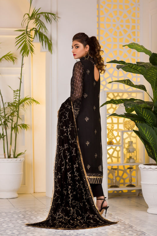 Adan's Libas - Dark Mistry - Embroidered Chiffon 3PC