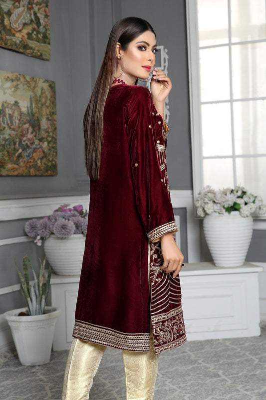 Adan's Libas - Cosmos - Embroidered Velvet Unstitch Kurti