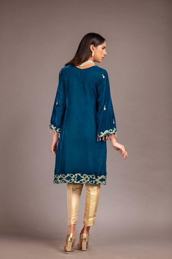 Adan's Libas - Elgo - Embroidered Velvet Unstitch Kurti