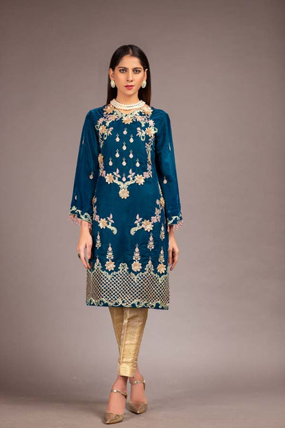 Adan's Libas - Elgo - Embroidered Velvet Unstitch Kurti