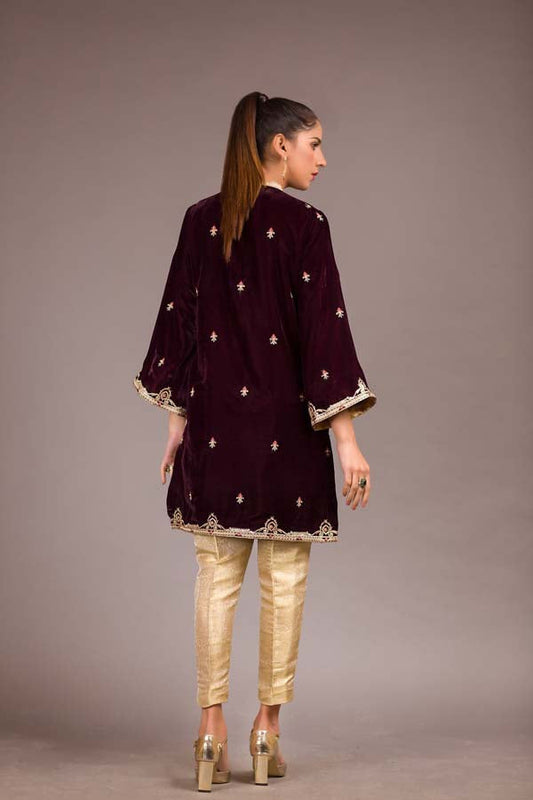 Adan's Libas - Creole - Embroidered Velvet Unstitch Kurti