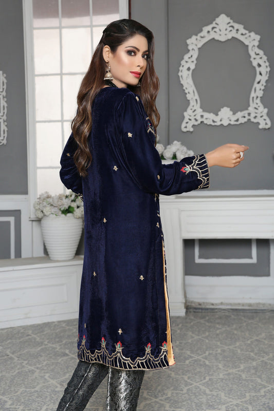 Adan's Libas - Clematis- Embroidered Velvet Unstitch Kurti