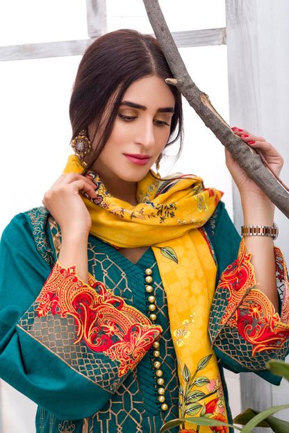 Adan's Libas - Emerald - Embroidered Viscose with Cotail Shawl (2 Piece)