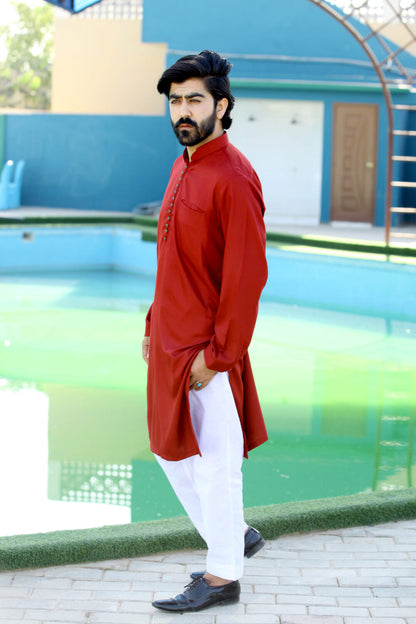 Bareeq Outfits - Maroon Blended Kurta