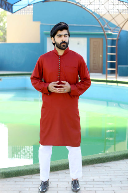 Bareeq Outfits - Maroon Blended Kurta
