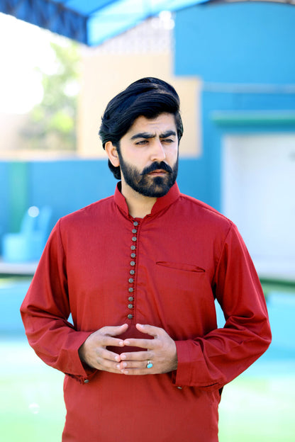 Bareeq Outfits - Maroon Blended Kurta