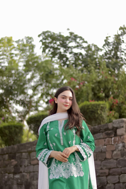 Bareeq Outfits - GREEN EMBROIDERED KURTA