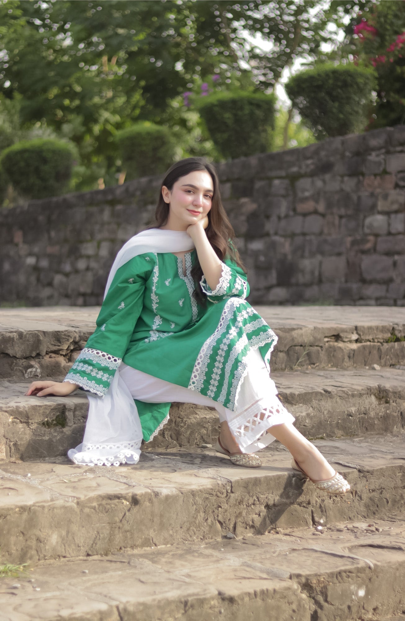Bareeq Outfits - GREEN EMBROIDERED KURTA