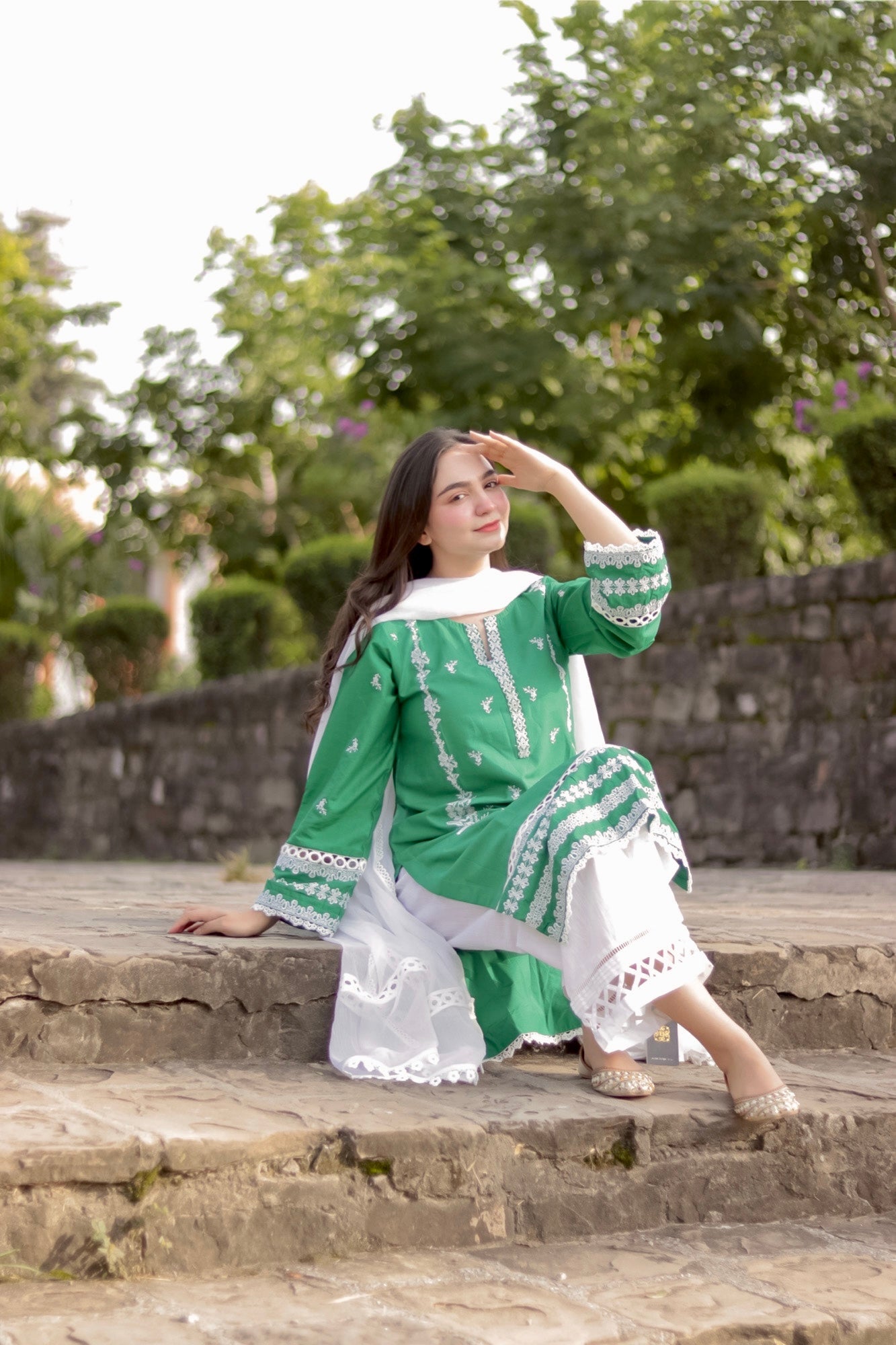 Bareeq Outfits - GREEN EMBROIDERED KURTA