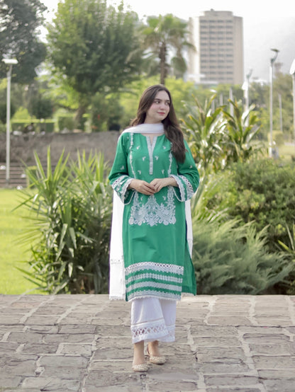 Bareeq Outfits - GREEN EMBROIDERED KURTA