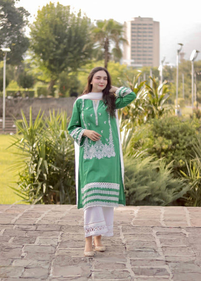 Bareeq Outfits - GREEN EMBROIDERED KURTA