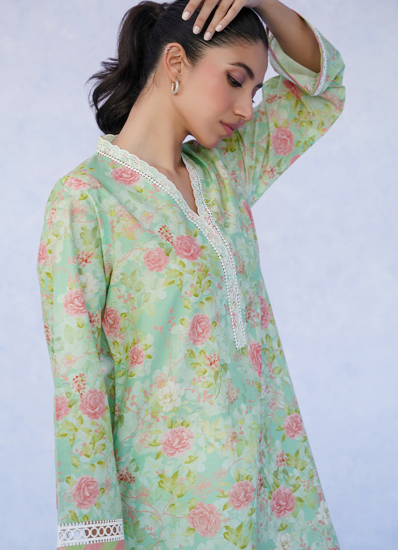 Light Green Floral Printed Kurta