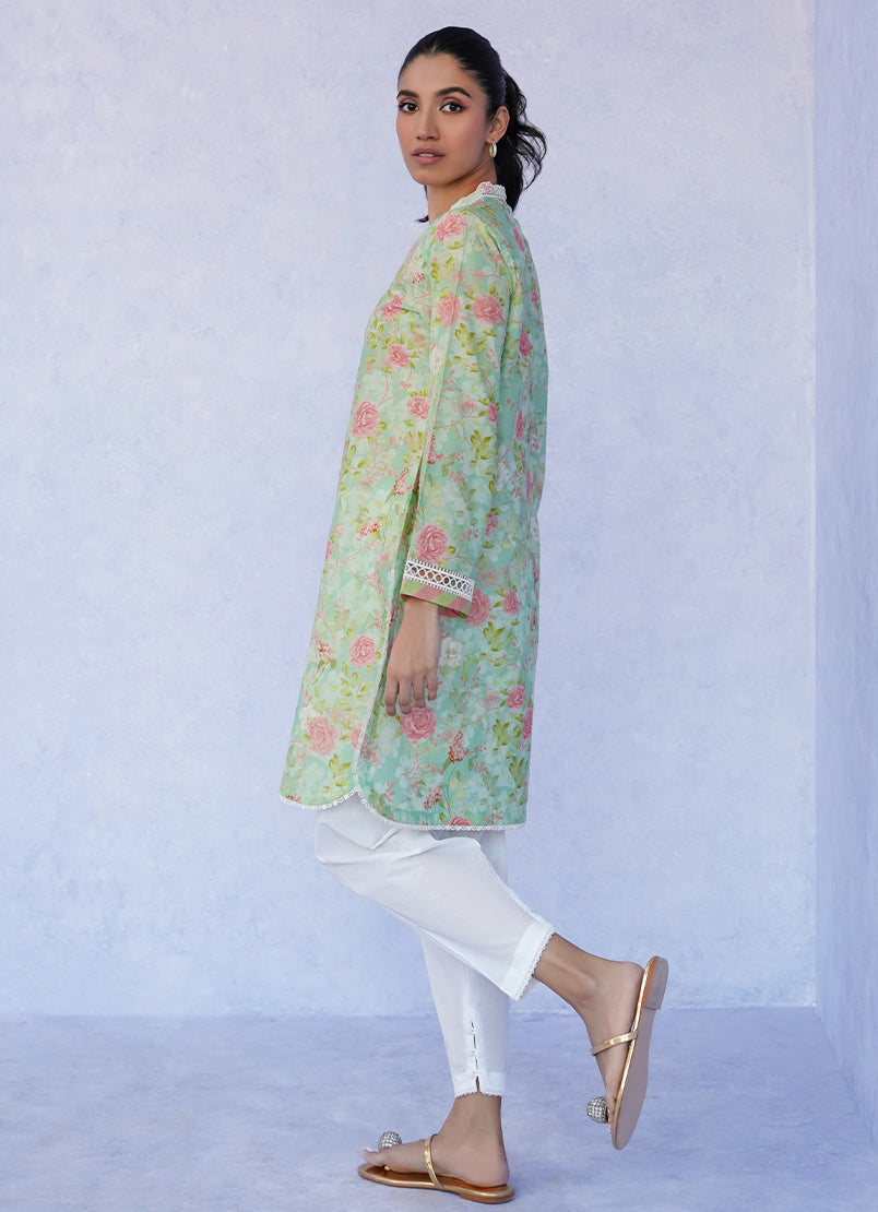 Light Green Floral Printed Kurta